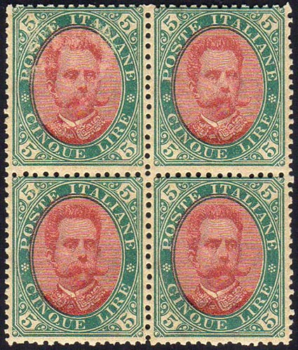 1889 - 5 lire verde e carminio ... 