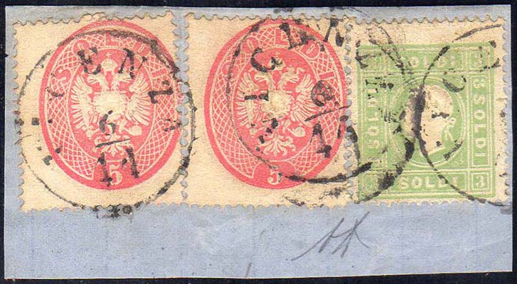 1863 - 3 soldi verde giallo e 5 ... 