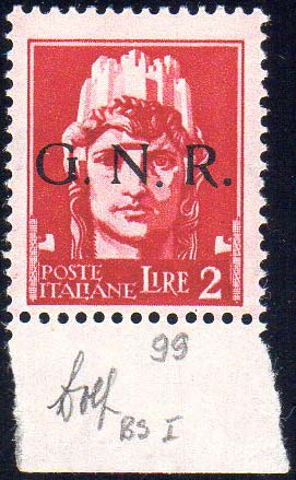 1943 - 2 lire, soprastampa G.N.R. ... 