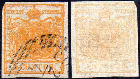 1850 - 5 cent. arancio carico, ... 