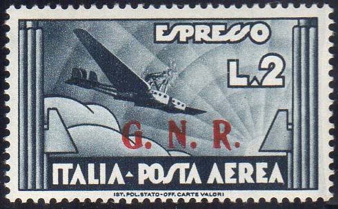 1943 - 2 lire ardesia, soprastampa ... 