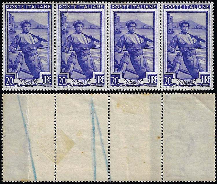 1950 - 20 lire Lavoro, striscia di ... 