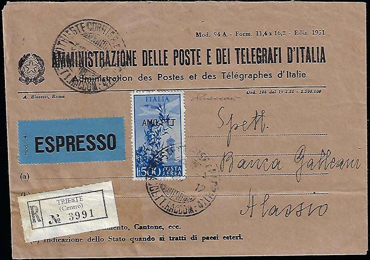 POSTA AEREA 1952 - 500 lire ... 
