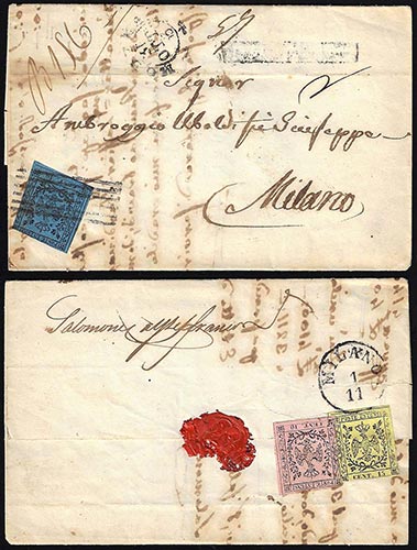 1853 - 40 cent. azzurro scuro, e ... 