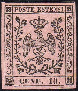 1854 - 10 cent. rosa, punto dopo ... 