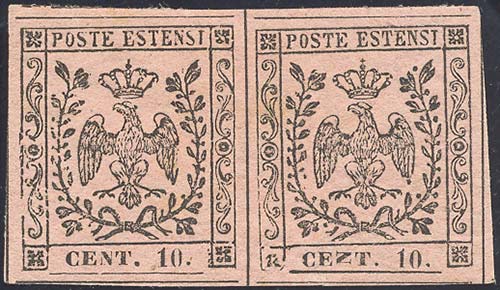 1854 - 10 cent. rosa, punto dopo ... 