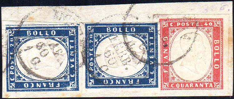 1860 - 20 cent. azzurro, due ... 
