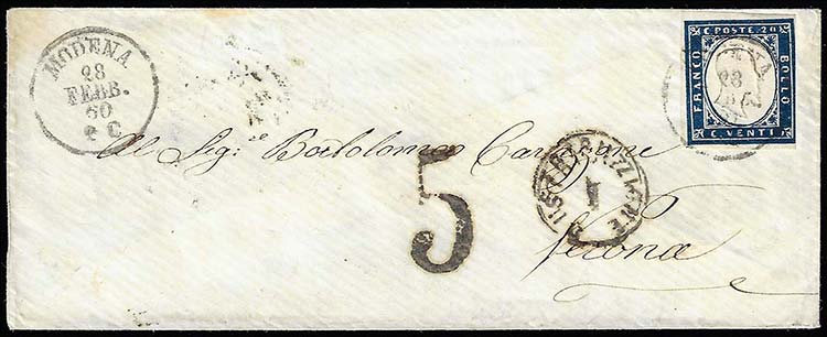 1860 - 20 cent. azzurro scurissimo ... 