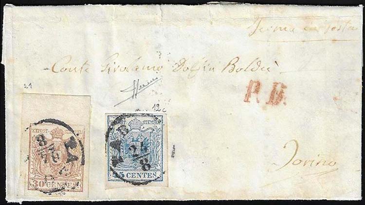 1856 - 45 cent. azzurro oltremare, ... 
