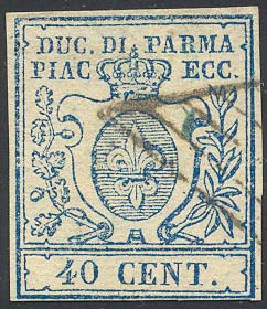 1857 - 40 cent. azzurro, I tipo, ... 
