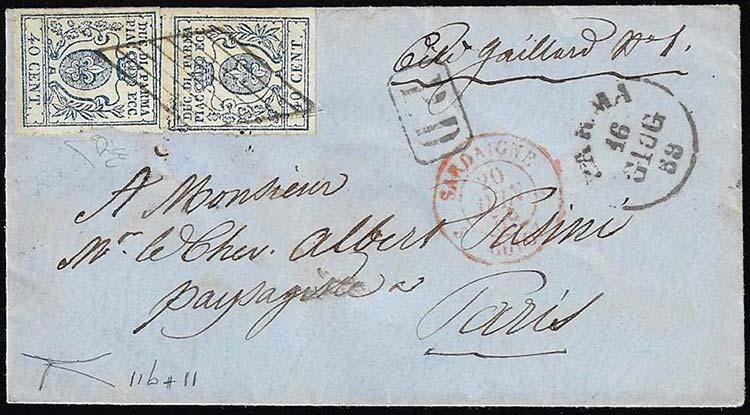 1859 - 40 cent. azzurro, un ... 