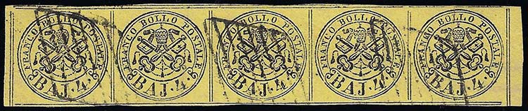 1864 - 4 baj giallo (5A), striscia ... 