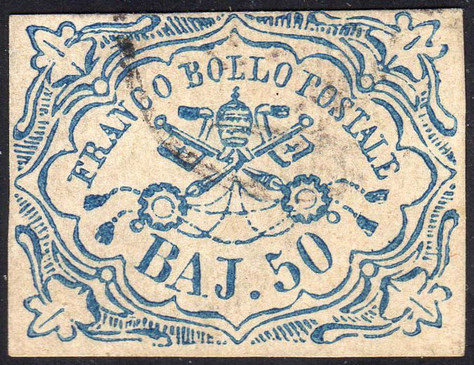 1852 - 50 baj azzurro, filigrana ... 