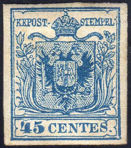 1856 - 45 cent. azzurro, carta a ... 