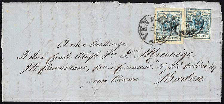 1858 - 45 cent. azzurro, III tipo, ... 