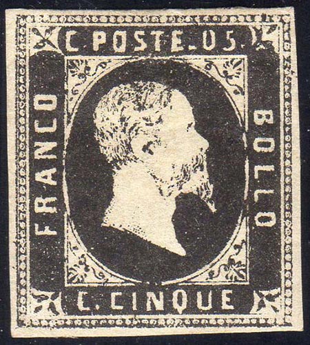 1851 - 5 cent. nero (1), gomma ... 