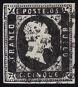 1851 - 5 cent. nero, II riporto ... 