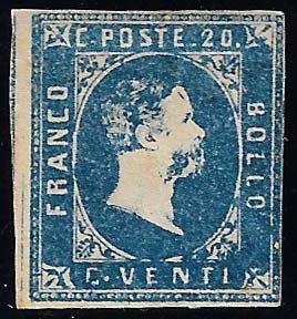 1851 - 20 cent. azzurro vivo (2d), ... 