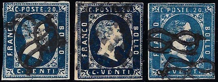 1851 - 20 cent., tre esemplari ... 
