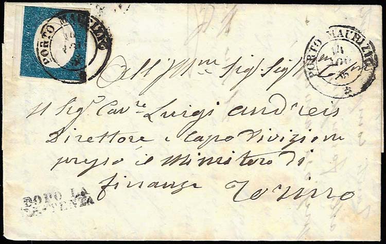 1855 - 20 cent. azzurro (8), bordo ... 