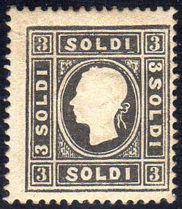 1858 - 3 soldi nero, I tipo (24), ... 