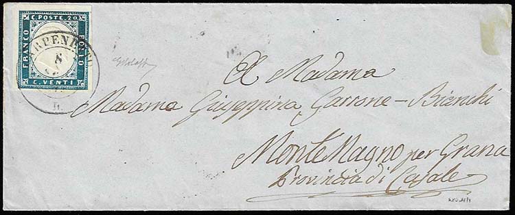 1857 - 20 cent. celeste oltremare ... 