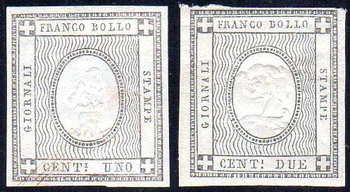 1861 - 1 e 2 cent. grigio nero per ... 
