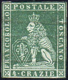 1851 - 4 crazie verde su grigio ... 