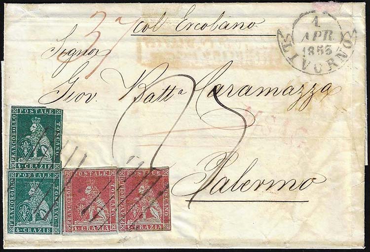 1853 - 4 crazie verde azzurro su ... 