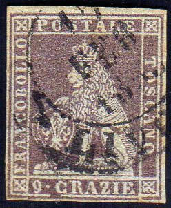 1851 - 9 crazie bruno violaceo su ... 