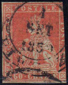 1851 - 60 crazie scarlatto cupo su ... 