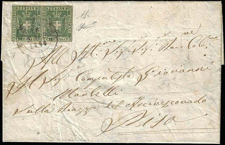 1860 - 5 cent. verde (18), coppia, ... 