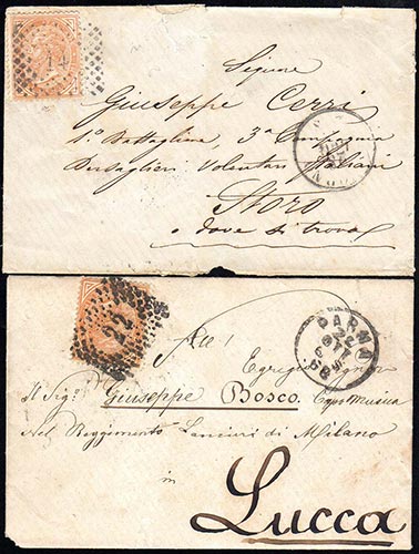 1866/68 - Due lettere affrancate ... 