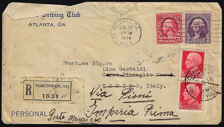 1934 - Lettera affrancata con 2 e ... 