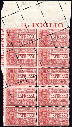 1920 - 50 cent. rosso (4), blocco ... 