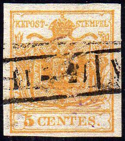 1850 - 5 cent. giallo arancio, I ... 