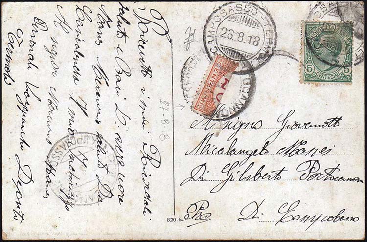 1918 - 20 cent. arancio e carminio ... 