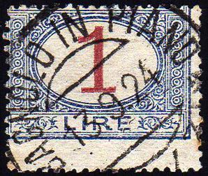 1890 - 1 lira azzurro e carminio ... 