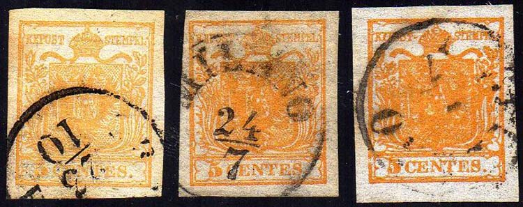 1850 - 5 cent., tre esemplari ... 