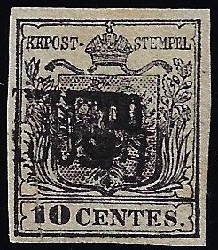 1850 - 10 cent. nero (2), plì ... 