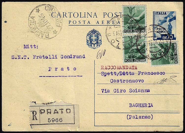 1945 - 70 cent. cartolina postale ... 