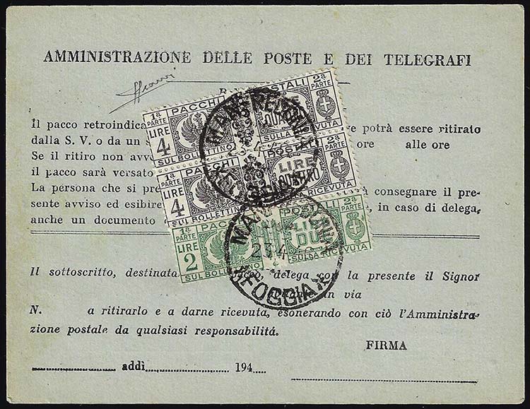 PACCHI POSTALI 1946 - 4 lire ... 