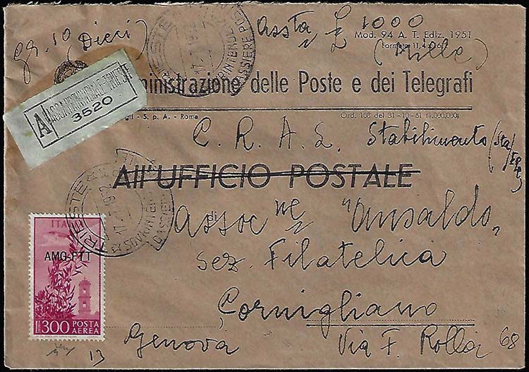 POSTA AEREA 1952 - 300 lire ... 