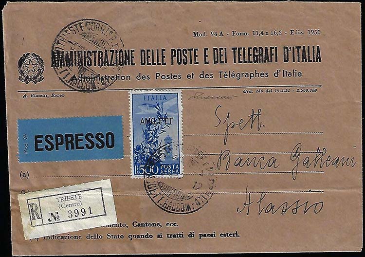 POSTA AEREA 1952 - 500 lire ... 