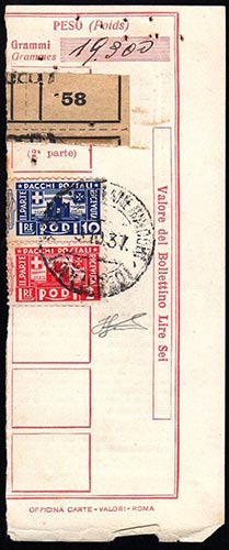 PACCHI POSTALI 1937 - 2 e 10 lire ... 