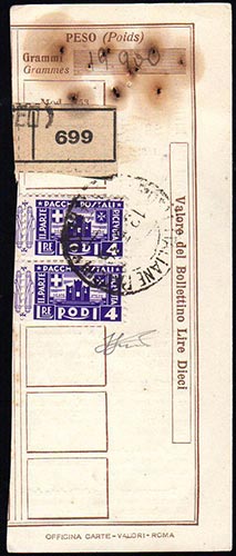 PACCHI POSTALI 1938 - 4 lire ... 