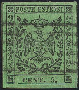 1852 - 5 cent. verde, punto dopo ... 