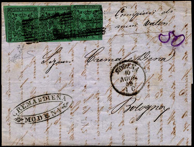 1859 - 5 cent., con punto, tre ... 