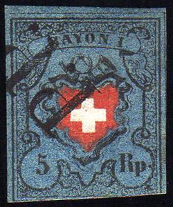 SVIZZERA 1850 - 5 r. Rayon I tipo ... 