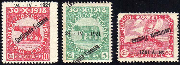 FIUME 1921 - Tre francobolli con ... 